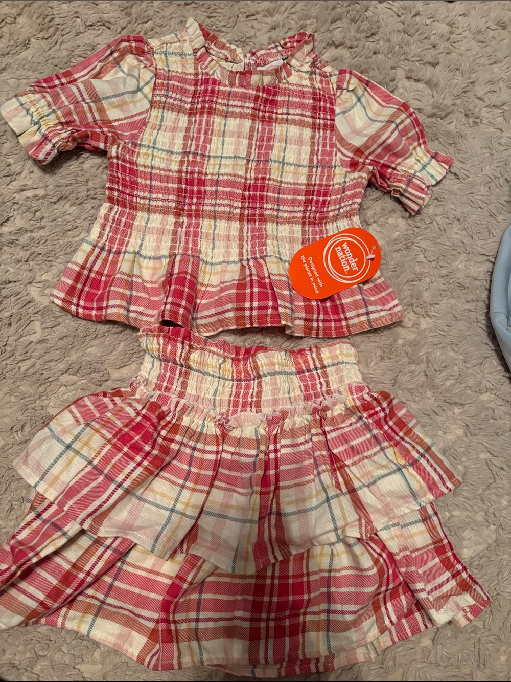 wonder nation Pink Plaid Smocked Top and Skirt Set sz3T